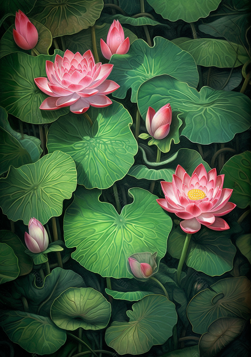 绿色荷叶粉色荷花插画手绘风景画,插画/手绘图,插画/手绘图库,插画/手绘图下载,插画/手绘